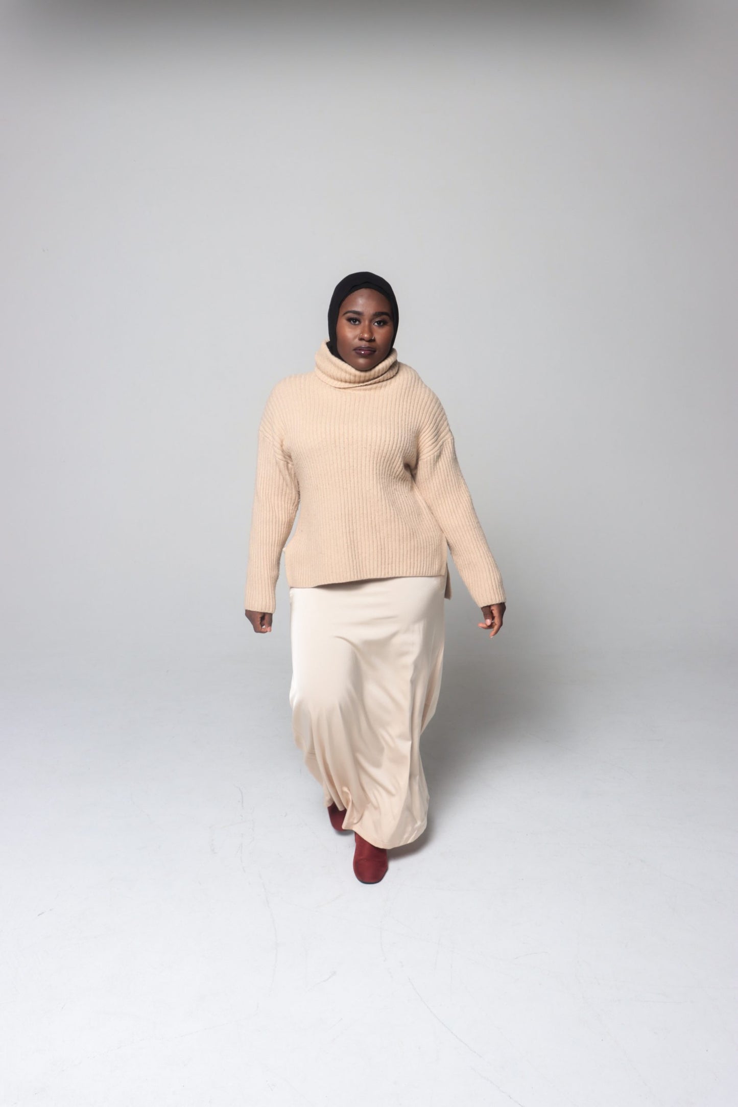 CELA SATIN SKIRT -TAN